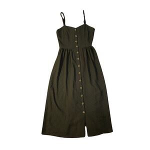 H&M Button Front Midi Woven Adjustable Straps Back Smocking Gray Black Size 2